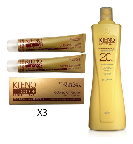 Kit 3 Cajas Tintura Kleno Egyptian Gold + Oxidante X 930ml 