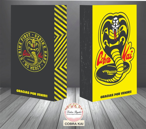 30 Bolsitas Personalizadas Cobra Kai + Banderin Feliz Cumple