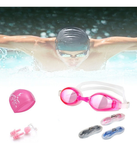 Set Natación (gogles,gorra,clip Nariz,tapones) 3 Colores