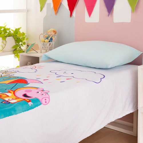 Frazada Coral 1 1/2 Plazas Estampado Digital Peppa Pig Color Rain