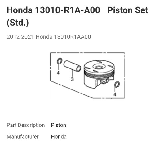 Pistón Honda Civic 2012-2015 Hr-v 2016-2021  13010-r1a-a00