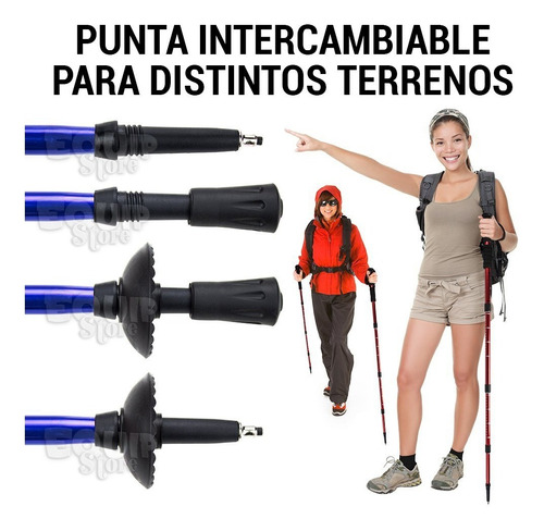Imagen 4 de 7 de Baston Palo Trekking Telescopico Aluminio Recto Sin Envio