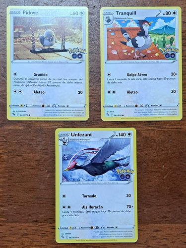 3 Cartas Pokemon Pidove - Tranquill - Unfezant Originales