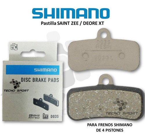Imagen 2 de 6 de Pastilla Freno Shimano D03s Xtr Xt Slx 4 Pistones Bicicleta