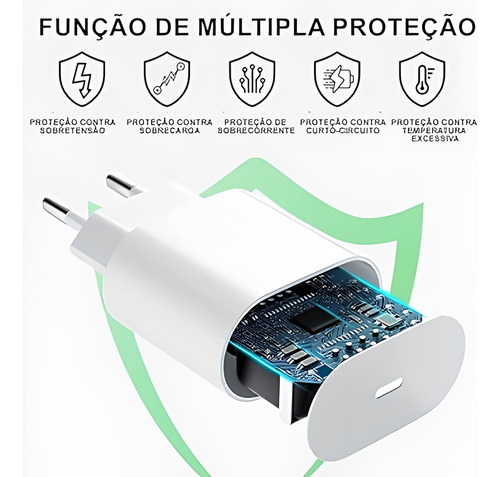 Carregador Turbo Compativel iPhone 15 Pro Max, 15 Pro Cor Preto Carregador Para iPhone Carregador Com Proteção De Sobrecarga Carregador Vtr Eletronics Carregador Turbo Fast Charging