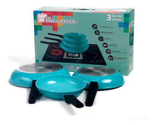 Juego De 3 Sartenes Cooks Master Jade 1 Tapa De Regalo