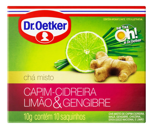 Chá de Capim-Cidreira, Limão e Gengibre Dr. Oetker Caixa 10g 10 Unidades