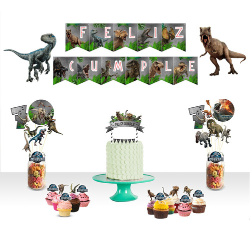 Mega Pack Dinosaurios Jurassic Park Topper Banderin Pinchos 