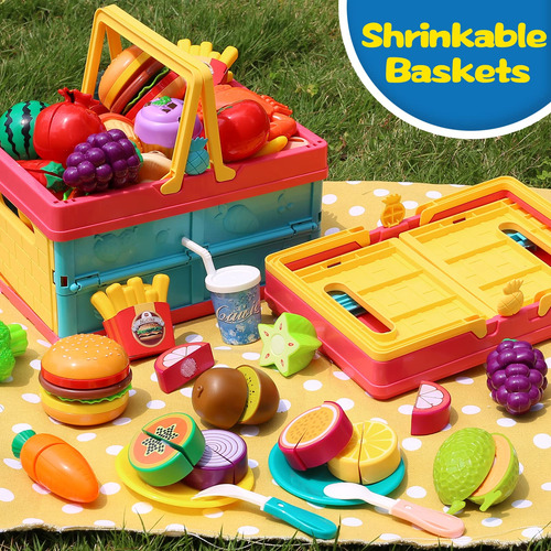 Juego 100 Piezas Corte Cocina Infantil, Cesta Verduras Fruta Color