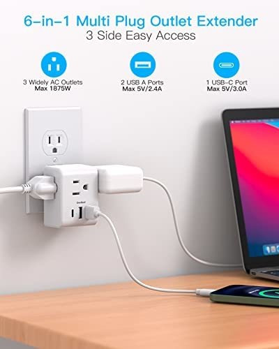 Extensor De Enchufe MĂșltiple Con Enchufes Usb, Sin Regleta