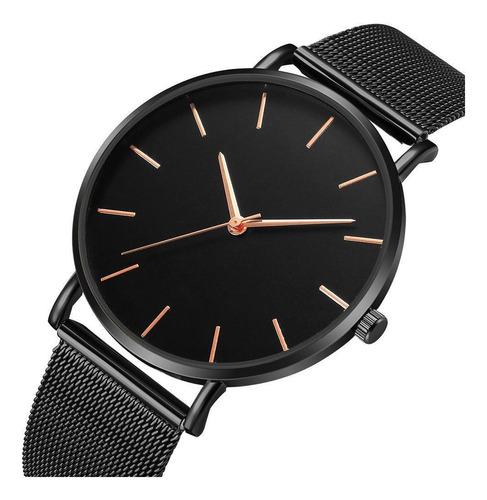 Relógio Feminino Ultrafino Black Design Quartz Pulseira Aço