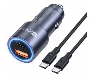 Cargador Para Auto 38w Rápida, Cargador Carro Pd 20w Y Qc 3.0 18w Con Cable Tipo C A C, Compatible con iPhone 15/Samsung/Motorola/Oppo/Xiaomi/Google Pixel... 1Hora GAR241 Color Gris