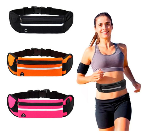 Riñonera Running Deportiva Salida Auricular Celular Botella Negro Lisa