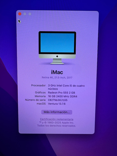 Imac 21.5 2017 4k Retina Con 16gb En Ram Y 1 Tera Gris