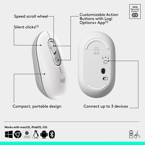 Ratón Bluetooth Inalámbrico Logitech Pop Compact Blanquecino