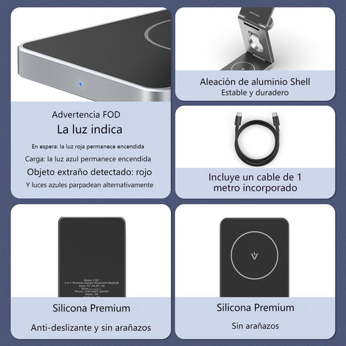 Cargador Inalámbrico 3 En 1 Vention Magsafe Gris