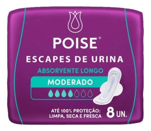 Absorvente Poise Com Abas Moderado Com 8 Unidades Longo