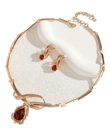 Conjunto De Collar Y Aretes Para Fiesta Evento Elegante Boda Dije Cafe