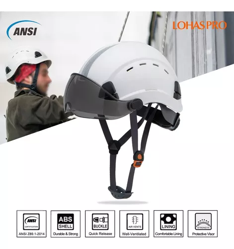  Casco de seguridad para construcción con visera ANSI Z89.1  aprobado por la OSHA, casco duro LOHASPRO ventilado para hombre con correa  para la barbilla, casco de arborista para escalada de árbol (
