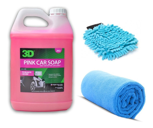 Imagen 1 de 8 de 3d Pink Car Soap Shampoo 4lts + Manopla + Microfibra Secado