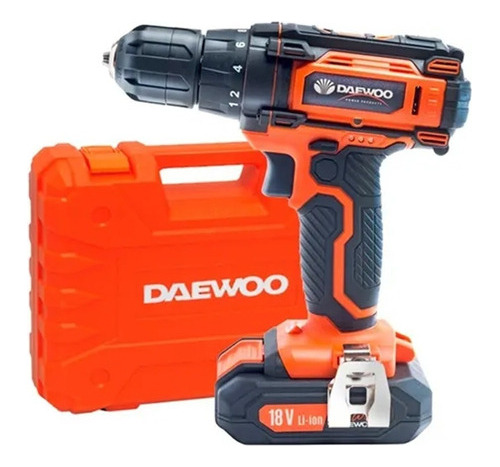 Imagen 4 de 9 de Taladro percutor atornillador inalámbrico de 10mm Daewoo DACD1800V 18V + accesorio con maletín de transporte 220V