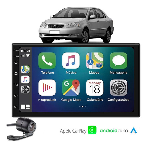 Central Multimidia Carplay Android Aut Roadstar Corolla 2006
