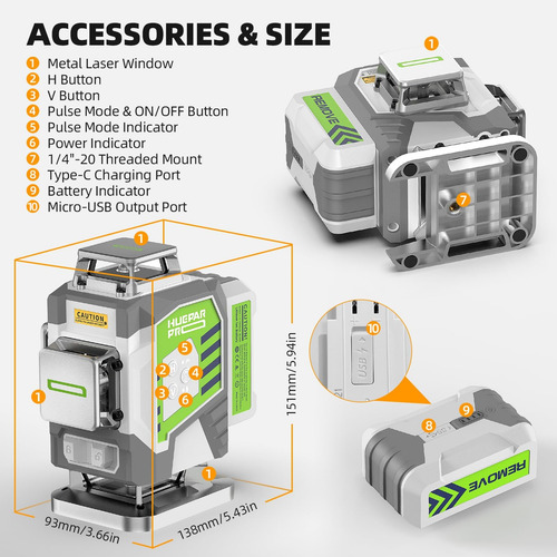 Hueparar Pro Laser Láser Nivel 360 Auto Nivelado, Láser De °