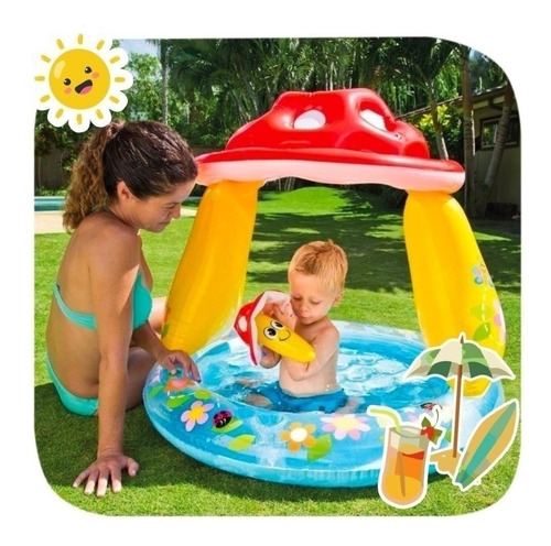 Pileta Inflable Infantil Vinilo Hongo New 102x89cm 45l Intex