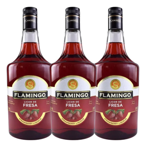 Pack De 3 Licor De Fresa Flamingo 1000 Ml
