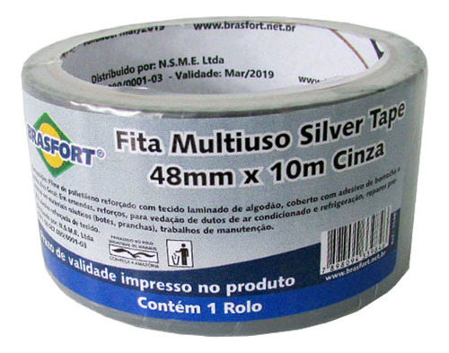 Fita Silver Tape 48 X 10m Cinza Brasfort