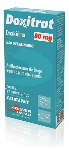 Antibacteriano Doxitrat 80mg Cães E Gatos Agener - 12 Comp