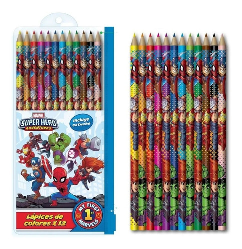 Set Lapices X 12 Super Hero Avengers De Colores Original