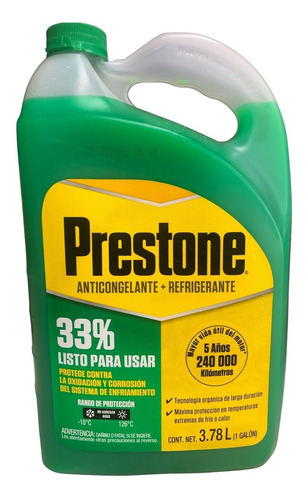 Anticongelante Verde Prestone Galon (3,78l) Listo Para Usar