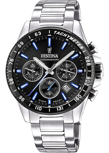 Reloj Festina Hombre F20560/5 Cronograph Color Del Fondo Negro Color De La Malla Plateado Color Del Bisel Negro