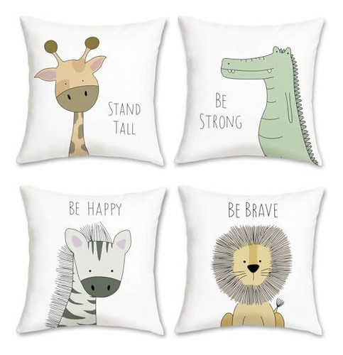 4 Fundas De Almohada Infantiles De Animales 45cm