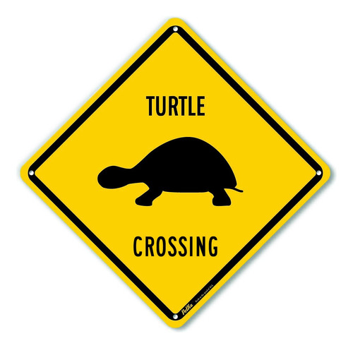 Letrero Aluminio  Turtle Crossing  Texto Negro Fondo 10.0 X