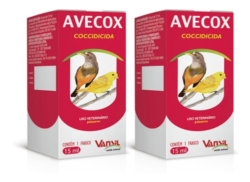 Kit 2 -   Avecox - Coccidicida Para Pássaros - 15ml - Vansil