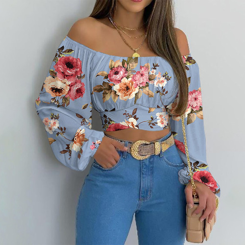 Top Corto Fruncido Con Hombros Descubiertos For Mujer