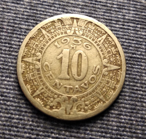 Moneda 10 Centavos Calendario 1936, En Niquel.