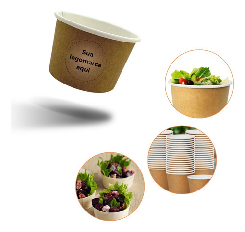 Pote Papel Descartáv Bio Personalizado 80ml Kraft 100un Cor Marrom