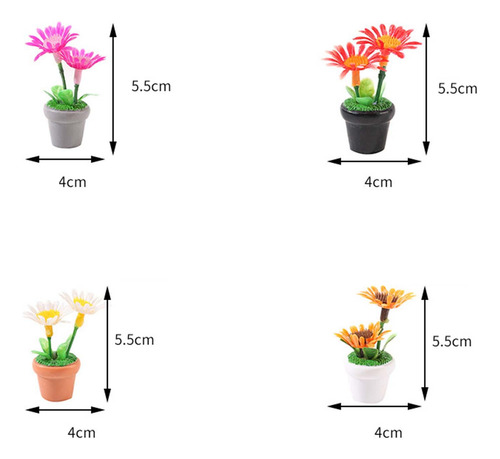 4x Mini Adorno De Planta En Maceta Flores De Casa De