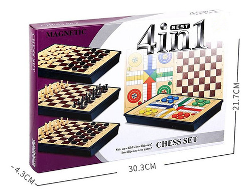 Juego De Mesa Para Ninos Tablero De Ajedrez 4 En 1 Clásico Vuelo Parchís Magnético Y Plegable