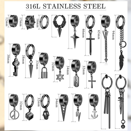Vv 25 Aretes Falsos Piercing Hombre Imán Acero Inoxidable