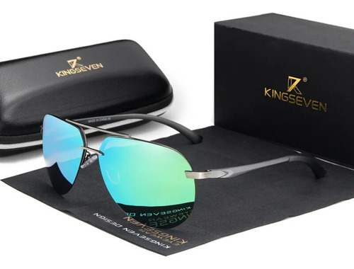 Óculos De Sol Kingseven Aviador sol modelo 213 Masculino Polarizado Luxuoso Cor Esmeralda