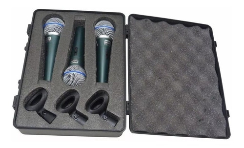 Kit Com 3 Microfones Mxt Pro Btm 58a Com Maleta Dinâmico