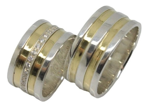 Par Alianças Prata E Ouro 18k 10mm Modelo Jackeline