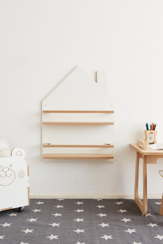 Imagen 6 de 10 de Repisa Casita Colgante Con Estantes Y Sujeta Libros Nordica