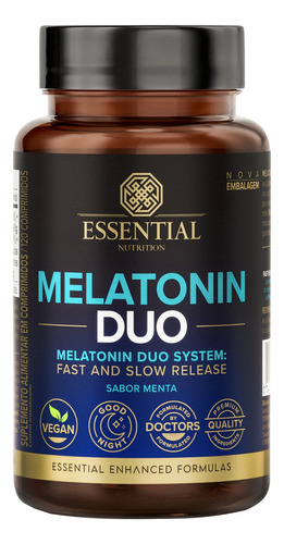 Suplemento em cápsula Essential Nutrition  Melatonin Duo melatonina Melatonin Duo sabor  menta em pote de 24g 120 un