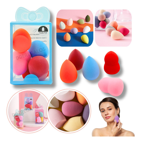 Set X5 Esponjas Mini Blender Maquillaje Base Liquido 