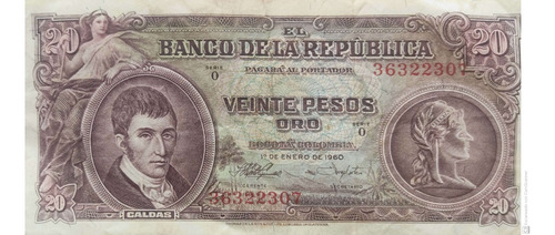 Billetes Colombia De Colección 20 Pesos 1960